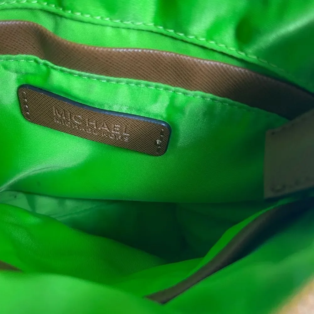 Michael Kors khaki Nylon crossbody bag with brown leather trim &adjustable strap